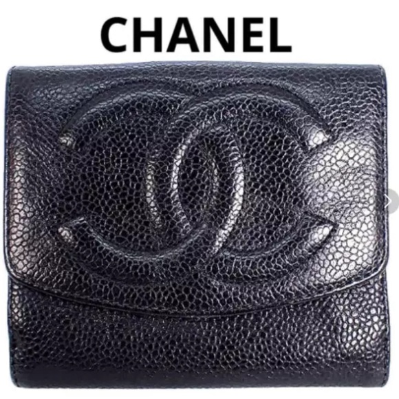 CHANEL Authentic Caviar Skin Leather Black Trifold Wallet #4 - Picture 6 of 6